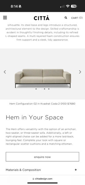 2x Designer Citta Hem 3 Seater Couches plus Ottoman and matching cushions64153476466946110