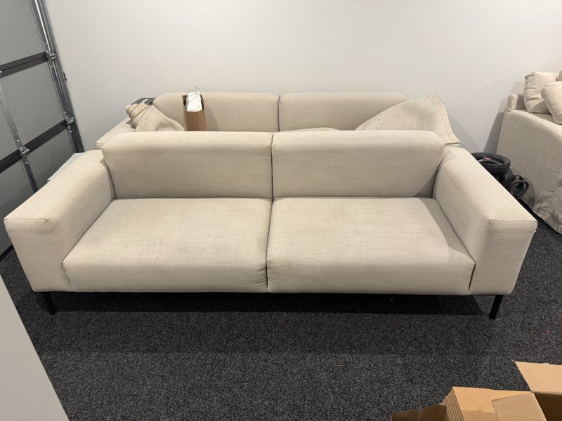 2x Designer Citta Hem 3 Seater Couches plus Ottoman and matching cushions64153476466946114