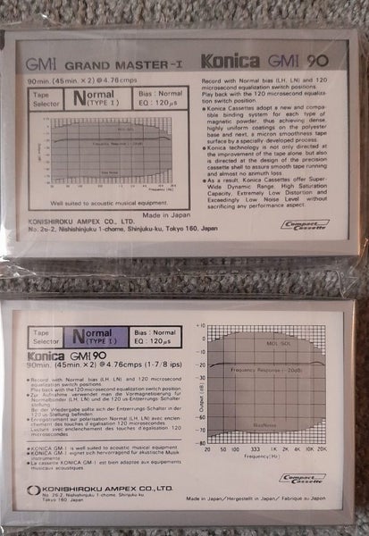 2 x Konica Grand Master -I (GM-I) 90 mins Blank Audio Cassette Tapes (Japan new) Carousel 2
