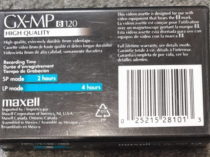 1 x 8mm Maxell GX-MP Metal Particle Blank Video Cassette Tape (New/sealed) Carousel 2