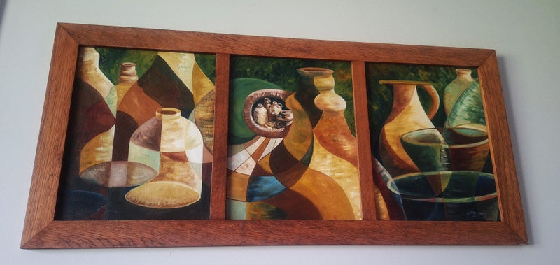 +++ WELL-EXECUTED "LORRAINE V. ROONEY - TRIPTYCH" STILL LIFE OIL PAINTING +++ Carousel 1
