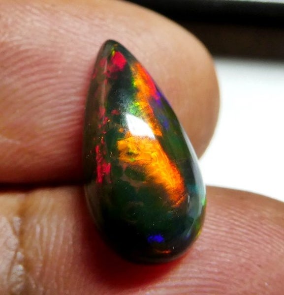 $1RE 3.38CT Buy Now $1850 FLASHING HUGE PEAR RAINBOW 100% NATURAL BLACK OPAL Carousel 2