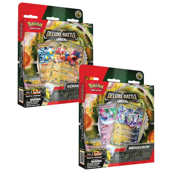 CLEARANCE BARGAIN! TWO (2x) Deluxe Battle Decks ft. Koraidon ex AND Miraidon ex Carousel 1