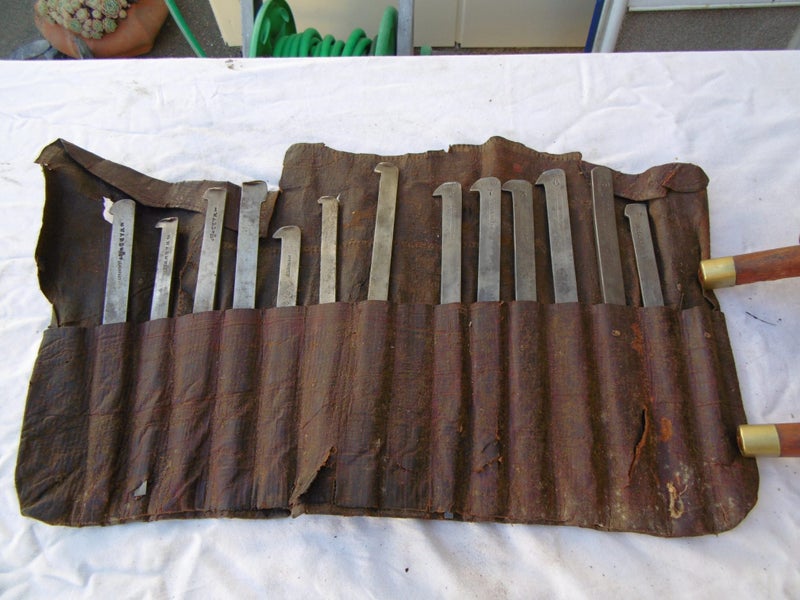 Antique Mathieson Brass and Wood Plough Plane and Various Blades Carousel 8