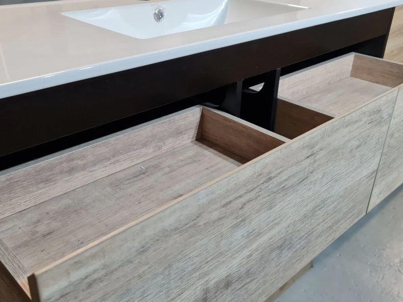 PLYWOOD 1200 LIGHT OAK WALL HUNG VANITY FOR DOUBLE BASIN Carousel 2