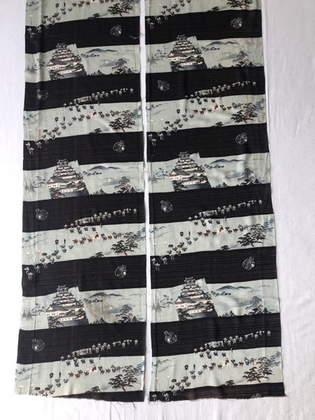 Japanese Vintage Oriental Printed Fabric Pieces X2 Old Kimono Panels Carousel 1