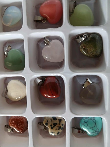 Bulk Lot -12 Heart Gemstone Pendants/Charms Carousel 1