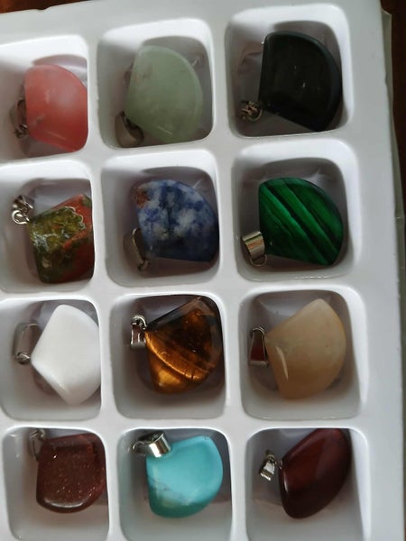 Bulk Lot -12 Fan Gemstone Pendants/Charms Carousel 1