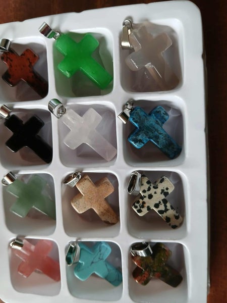 Bulk Lot -12 Cross Gemstone Pendants/Charms Carousel 1