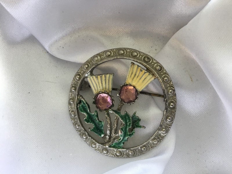 SCOTTISH SILVERED THISTLE BROOCH - ‘HOLLYWOOD’ - ON BACK - C.1930’s Carousel 2