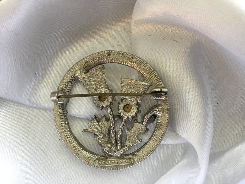 SCOTTISH SILVERED THISTLE BROOCH - ‘HOLLYWOOD’ - ON BACK - C.1930’s Carousel 3
