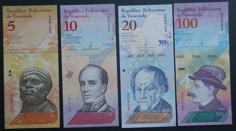 Bolivia 100, 20, 10 & 5 Bolivares 2011 & 2018 Banknotes x 4 (Unc) Carousel 1