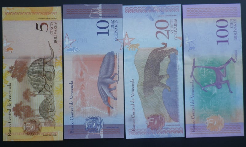Bolivia 100, 20, 10 & 5 Bolivares 2011 & 2018 Banknotes x 4 (Unc) Carousel 2