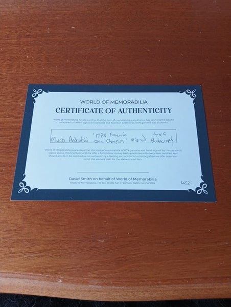 Mario Andretti "Formula One Driver" signed photograph + Certificate Carousel 5