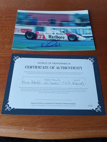 Mario Andretti "Formula One Driver" signed photograph + Certificate Carousel 1