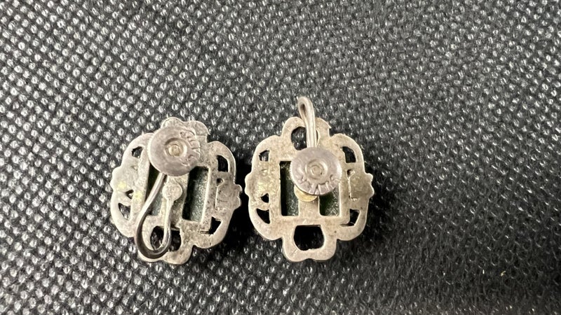 Art Deco Jade / Pounamu Sterling Silver & Marcasite Earrings - Lot F83 Carousel 2