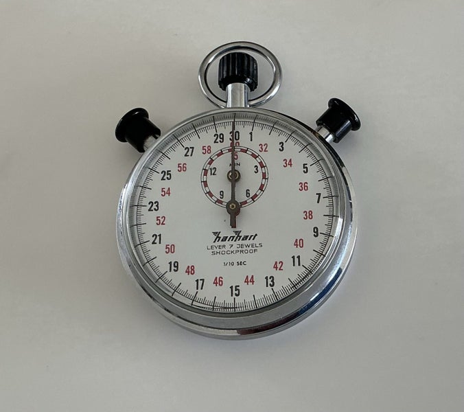 Large Hanhart Lever 7 Jewels Shockproof Stopwatch 1/10 sec.Made in Germany Carousel 1
