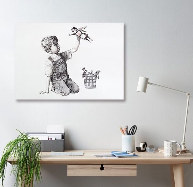 Framed $1 RESERVE 1 Panel Canvas Art Print - Banksy - Game Changer Carousel 2