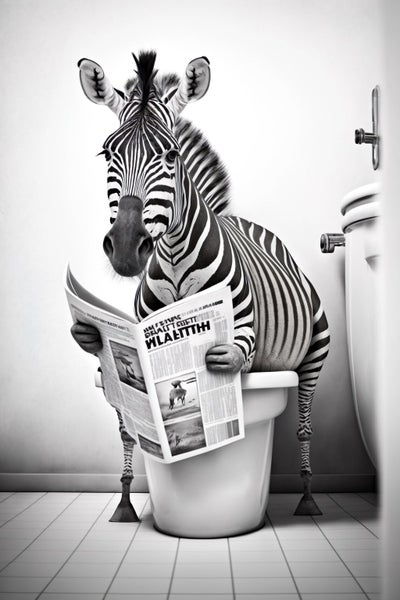 Framed $1 RESERVE 1 Panel Canvas Art Print - Zebra in Bathroom Carousel 1