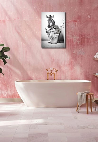 Framed $1 RESERVE 1 Panel Canvas Art Print - Zebra in Bathroom Carousel 2