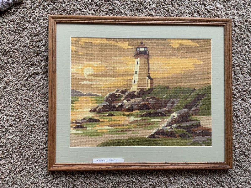 Cross-Stitch Lighthouse finished Framed picture Carousel 1