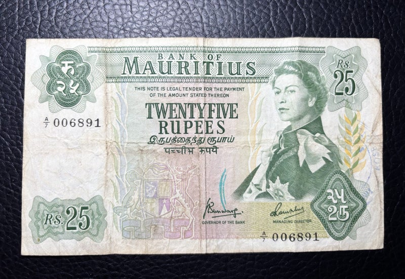 Bank of Mauritius 25 rupee note QEII Carousel 1