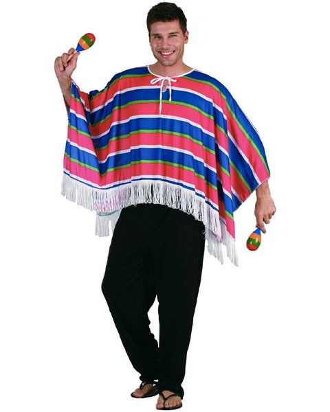 Mexican Red and Blue Poncho Mens Costume Carousel 1