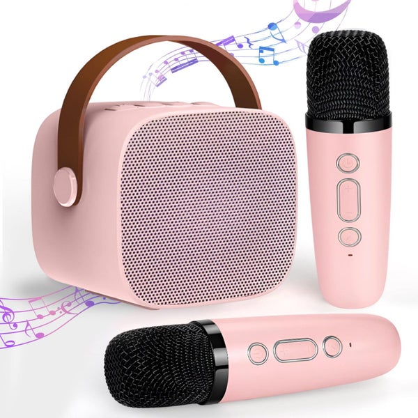 Karaoke Machine Mini for Kids Adults Portable Bluetooth Speaker w 2 Microphones Carousel 1
