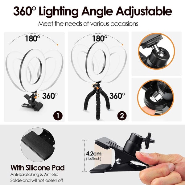 4.5-Inch Clip-On Ring Fill Light, 5-Color Video Conference Light Carousel 6