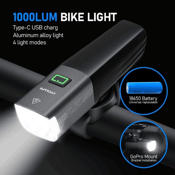 NNEOBA 1000LM Smart Bike Headlight USB Rechargeable Black Carousel 2