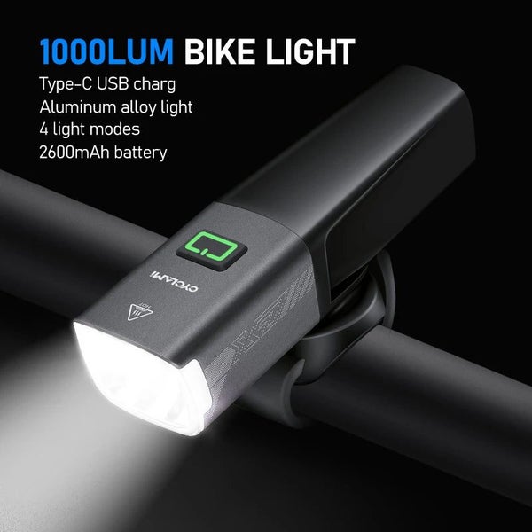 NNEOBA 1000LM Smart Bike Headlight USB Rechargeable Black Carousel 6