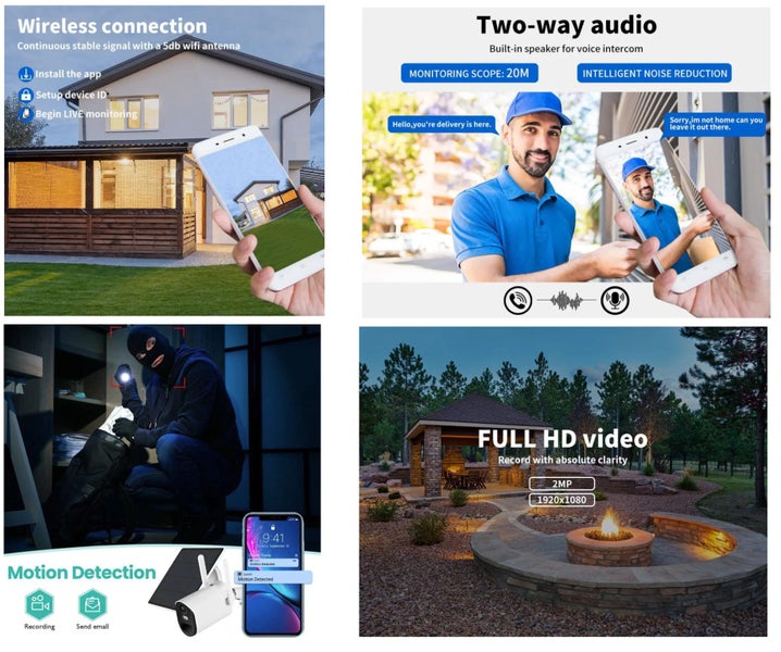 Solar Powered Security Camera Wireless 1080P Rechargeable Outdoor Night Vision Carousel 1