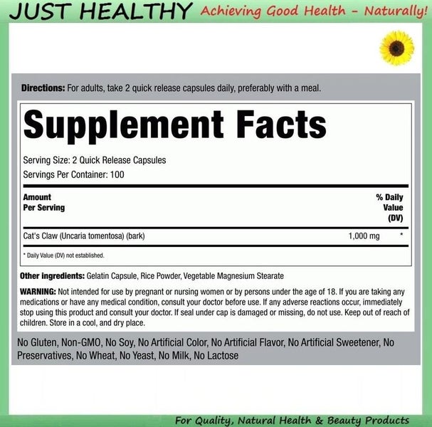 CAT'S CLAW - ANTI-INFLAMMATION - 1,000 mg - 200 CAPS Carousel 2