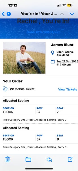James blunt tickets x2 Seated Floor Carousel 1