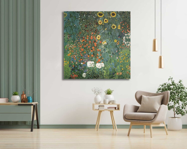 Framed $1 RESERVE 1 Panel Canvas Print - Garden with Sunflowers by Gustav Klimt Carousel 2