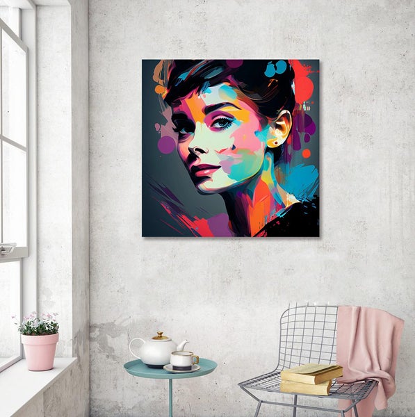 Framed $1 RESERVE 1 Panel Canvas Art Print - Audrey Hepburn Carousel 3