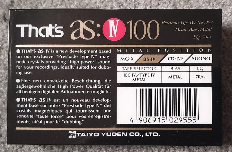 That's AS:IV (Type IV) 100min Blank Audio Cassette Tape (Better than a TDK?) Carousel 2