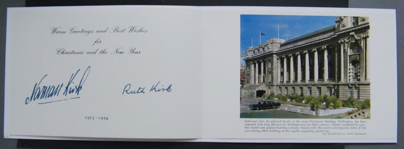 1973 - 1974 NZ - XMAS CARD FROM THE PRIME MINISTER NORMAN KIRK & WIFE RUTH Carousel 3