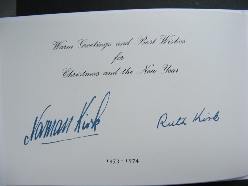 1973 - 1974 NZ - XMAS CARD FROM THE PRIME MINISTER NORMAN KIRK & WIFE RUTH Carousel 1