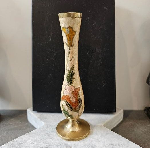 Demure Art Nouveau Enamel & Brass Posy Vase. Simply Exquisite. Carousel 1