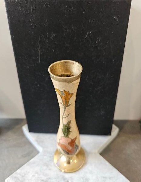 Demure Art Nouveau Enamel & Brass Posy Vase. Simply Exquisite. Carousel 2