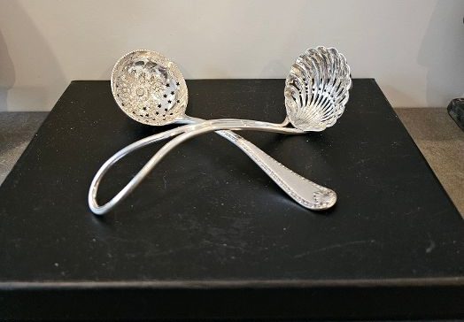 A Delightful Pair of Sugar Sifting Spoons. One Clearly Hallmarked. Carousel 1