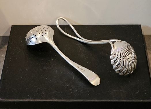 A Delightful Pair of Sugar Sifting Spoons. One Clearly Hallmarked. Carousel 8