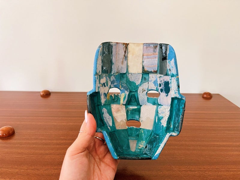 Vintage Mayan Aztec Inspired Mexican Death Mask with Semiprecious Stones Carousel 2