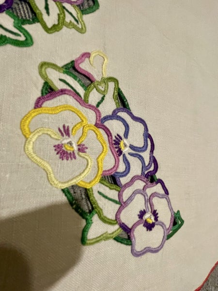 A sweet little hand embroidered Vintage Linen Cloth- Pansies Carousel 3