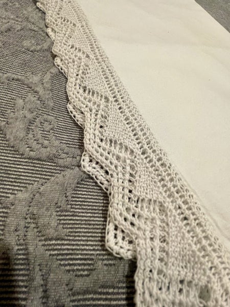 A gorgeous very thick vintage white cotton Pillowcase, covered buttons, crochet Carousel 2