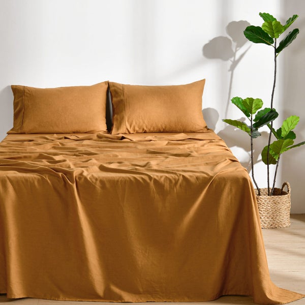 Dreamaker Linen Cotton Sheet Set Rust - Double Bed Carousel 1