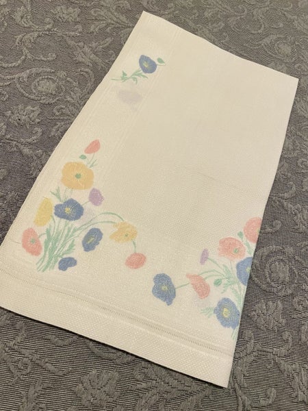 A fabulous larger vintage Huckaback Linen Towel with coloured Flowers Carousel 1