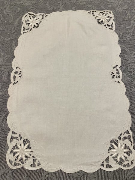 A perfect white linen, raised embroidery Dresser Cloth ! Carousel 2