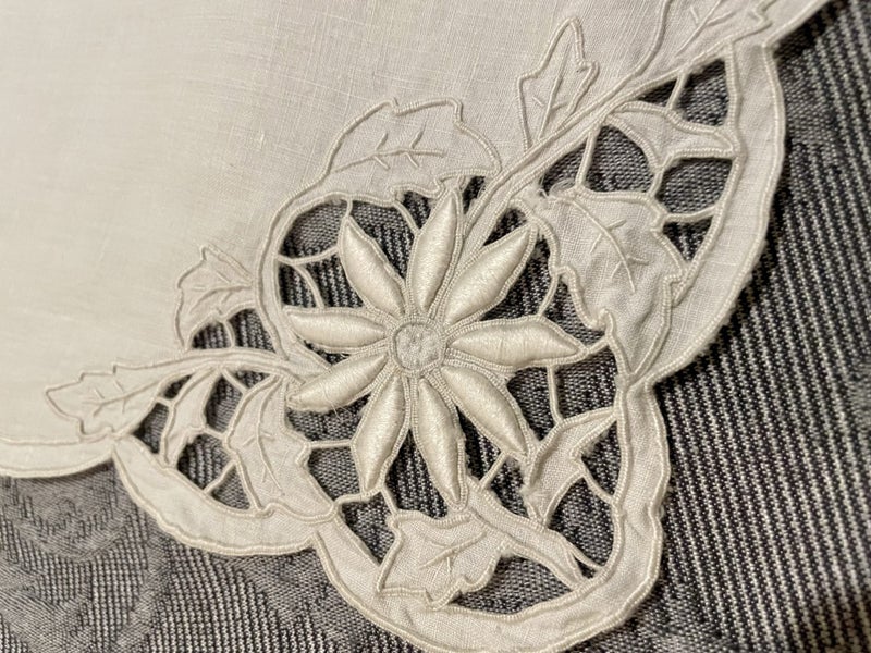 A perfect white linen, raised embroidery Dresser Cloth ! Carousel 1